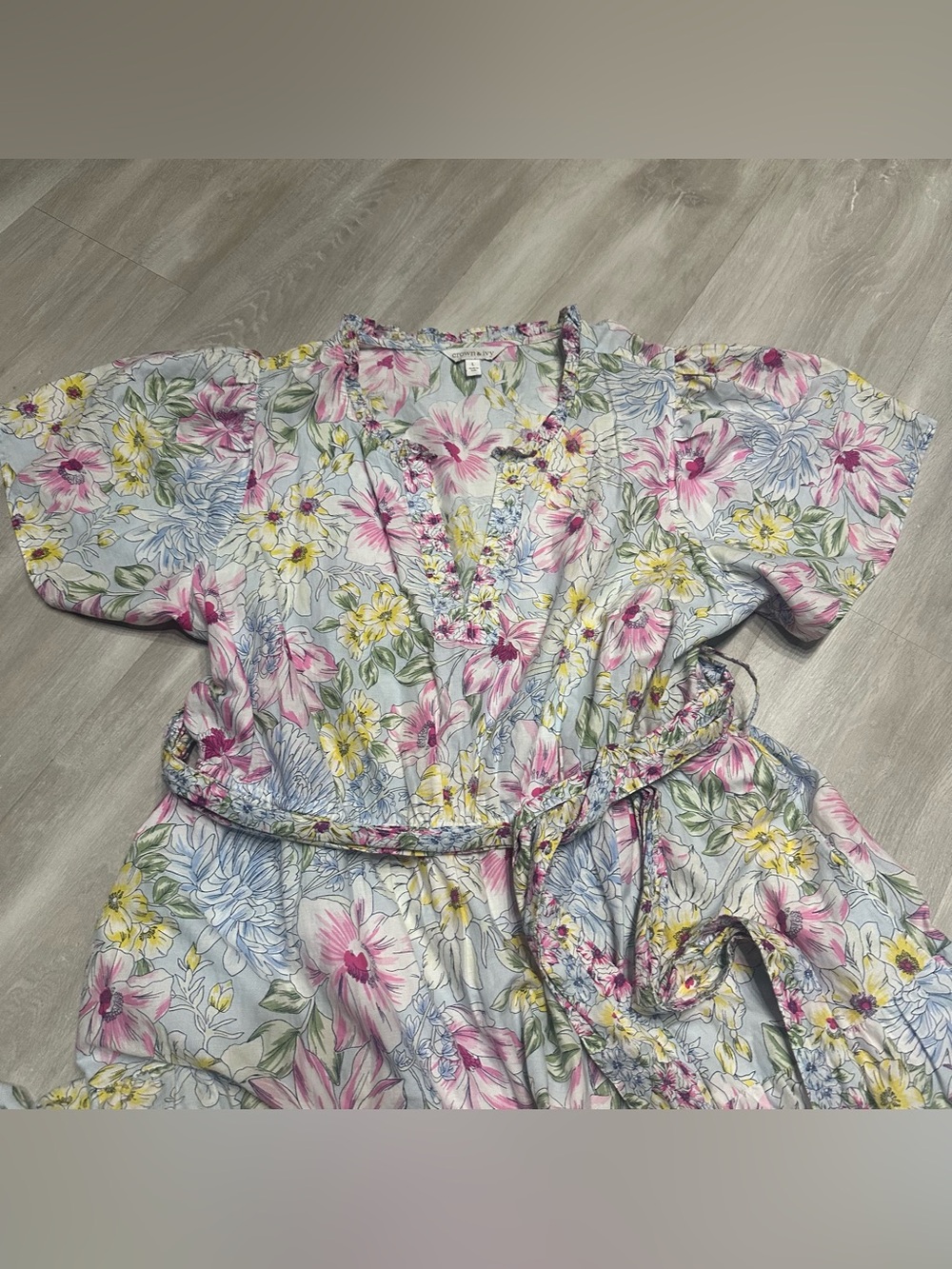 Crown & Ivy Pink Blue Yellow Floral Midi Dress Sz L - Picture 4 of 8